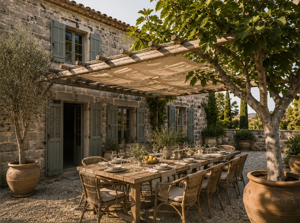 Mur imitation pierre et pergola : comment créer une vraie pièce extérieure